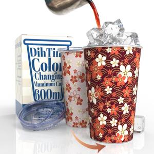 21oz Reusable Iced Coffee Cup with Lid, Magical Color Changing Iced Coffee Tumbler: Perfect for Fitness, Travel, and Daily Use, Gifts for Her, Girl, Mom, Cherry Blossom Pattern (Gray)