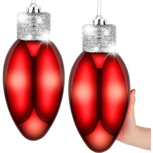 Zubebe 2 Pcs 12 Inch Glitter Lightbulb Shaped Ornament - Large Christmas Bulbs for Outdoor Tree Decorations - Plastic Light Bulb Hanging for Holiday Party