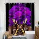 SVBright African American Shower Curtain 60Wx72L Inch Purple Black Girl Women Flower Peony Floral Modern Gold Quotes Girly Words 12 Pack Hooks Polyester Waterproof Fabric Bathroom Bathtub Panels