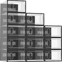 SIMPDIY Shoe Storage, 12 Pack Shoe Organizer for Closet, Shoe Boxes Clear Plastic Stackable Shoe Containers with Lids for Size 10, Black (Large)