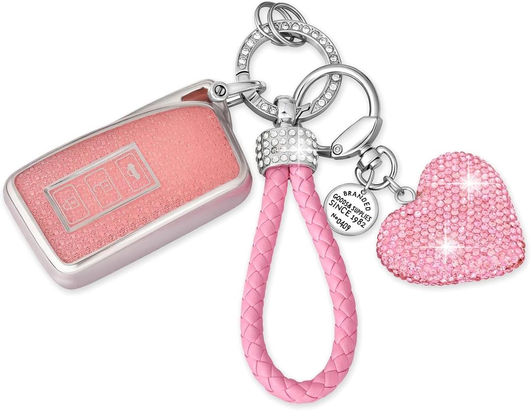 for Lexus Bling Key Fob Cover with Heart Diamonds Sparkling Keychain Gift for Women Girl Luxury Shell for Lexus RX ES GS LS NX RS GX LX RC LC Smart Remote