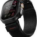 Rugged Case with Band for Apple Watch Ultra 1/2 Band 49mm, Hook and Loop Nylon Sport Strap with Case for Iwatch Men(Black) (49mm, Black)