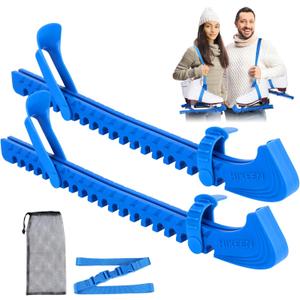 Hikeen Ice Skate Guards with Shoulder Straps,Enhanced Stability Ice Skate Blade Guards,Non-Slip Hockey Skate Blade Protector for Adult and Kids (Blue)