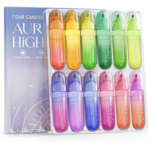 Four Candies 12 Pcs Highlighters Assorted Colors, Cute Pastel Highlighter Set, Dry Quickly, Soft Chisel Tip, No Bleed Highlighter, Aesthetic Highlighters fo Purple Christmas Gifts