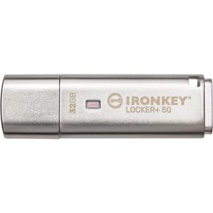 Kingston Ironkey Locker+ 50 32GB Encrypted USB Flash Drive | USB 3.2 Gen 1 | XTS-AES Protection | Multi-Password Security Options | Automatic Cloud Backup | Metal Casing | IKLP50/32GB,Silver