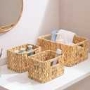 Wicker Storage Basket, 3 Pack Hand-Knitted Wicker Baskets, Water Hyacinth Storage Baskets with Built-in Handles