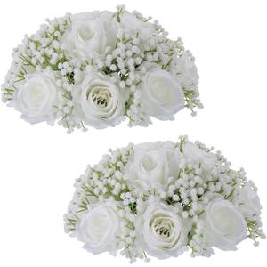BLOSMON Babys Breath Artificial Flowers: 10 Pcs White Rose Babys Breath Fake Flower Balls Centerpieces for Wedding Table - Faux Silk Kissing Floral Arrangements for Home Party Event Decoration