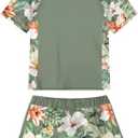 Idgreatim Girls Rashguard Swimsuit 2 Piece Short Sleeve Bathing Suit UPF 50+ Sun Proction Swimwear Size 8-16T