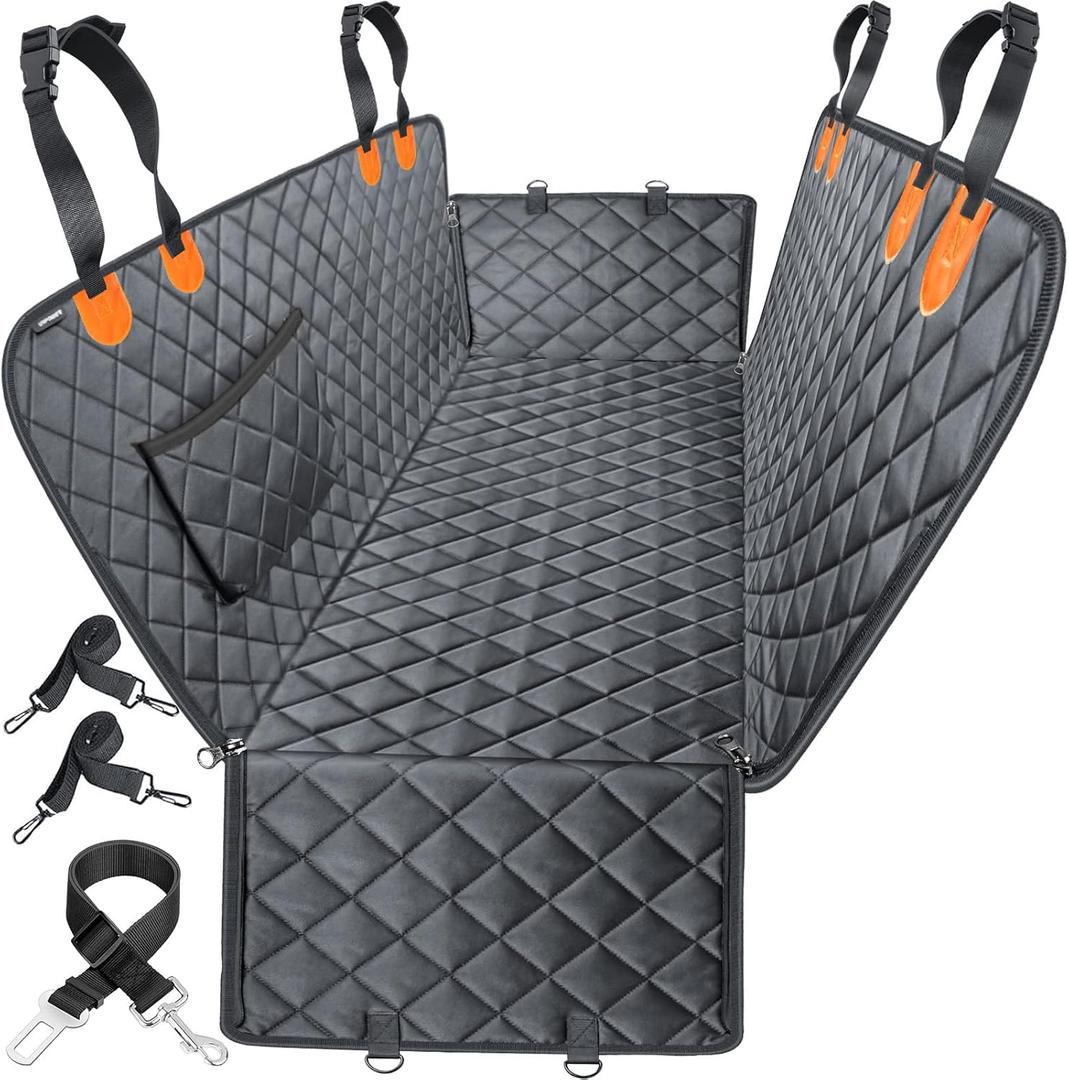 URPOWER Dog Car Seat Cover for Pets 100% Waterproof Seat Cover Hammock 600D Heavy Duty Scratch Proof Nonslip Durable Soft Back Seat Covers for Cars Trucks and SUVs (Standard (54" W x 58" L), A-Black with Orange)