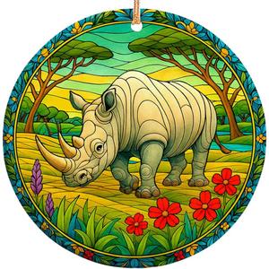2025 Christmas Ornament Rhinoceros Ornament, Wildlife Safari Holiday Tree Decoration, Exotic Animal Keepsake Gift, Pack of 3