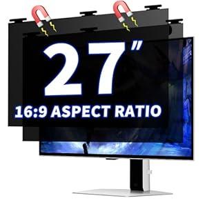 [2 Pack] Magnetic Computer Privacy Screen Filter 27 Inch for 16:9 Widescreen Monitor Desktop PC, 27in Hanging Removable Anti Glare Blue Light Protector, Double Sided Reversible Eye Care Film