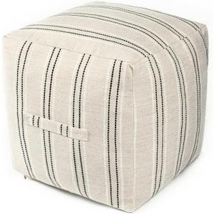 AELS Unstuffed Farmhouse Pouf Cover for Living Room, Boho Storage Bean Bag Cubes, Beige with Black Stitch Yarn Dyed Stripe Linen Square Ottoman Pouf Foot Rest Footstool, 18"x18"x18", Cover ONLY