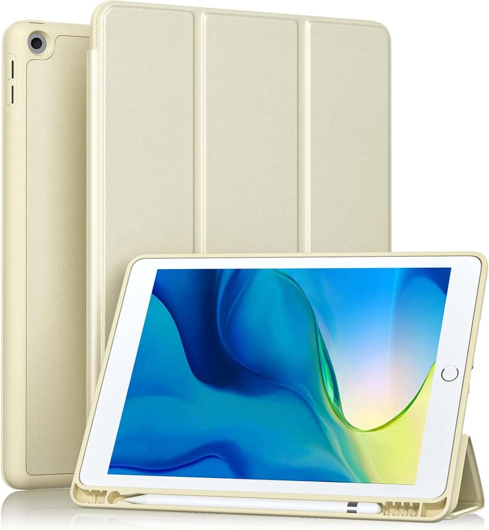 Akkerds Case Compatible with iPad 10.2 Inch 2021/2020/2019, for iPad 9th/8th/7th Generation Case with Pencil Holder, Protective Cover with Soft TPU Back, Auto Sleep/Wake, Starlight