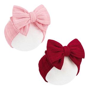 2 x 2Pcs Red Baby Headbands Baby Girl Newborn Essentials Wheat Pattern Pink Bows Hair Accessories for Girls Newborn Girl Clothes