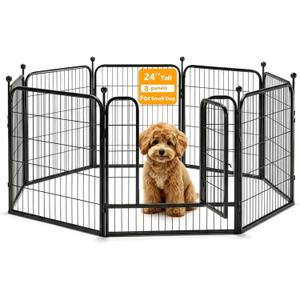 Fouwick 24" H x24 w Dog Playpen 8 Panels, Black Metal Pupy Exercise Pen, Foldable Portable Pet Enclosure for indoor0utdoor, No Dig Fence for Small Dogs & Rabbits