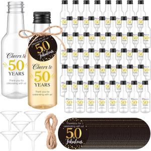 50 Sets 50th Birthday Party Favors for Guests Include 1.7 oz Mini Liquor Bottles and Thank You Cards Cheers to 50 Years Alcohol Shot Bottles with 5 Funnel for Birthday Anniversary Favors (Black)