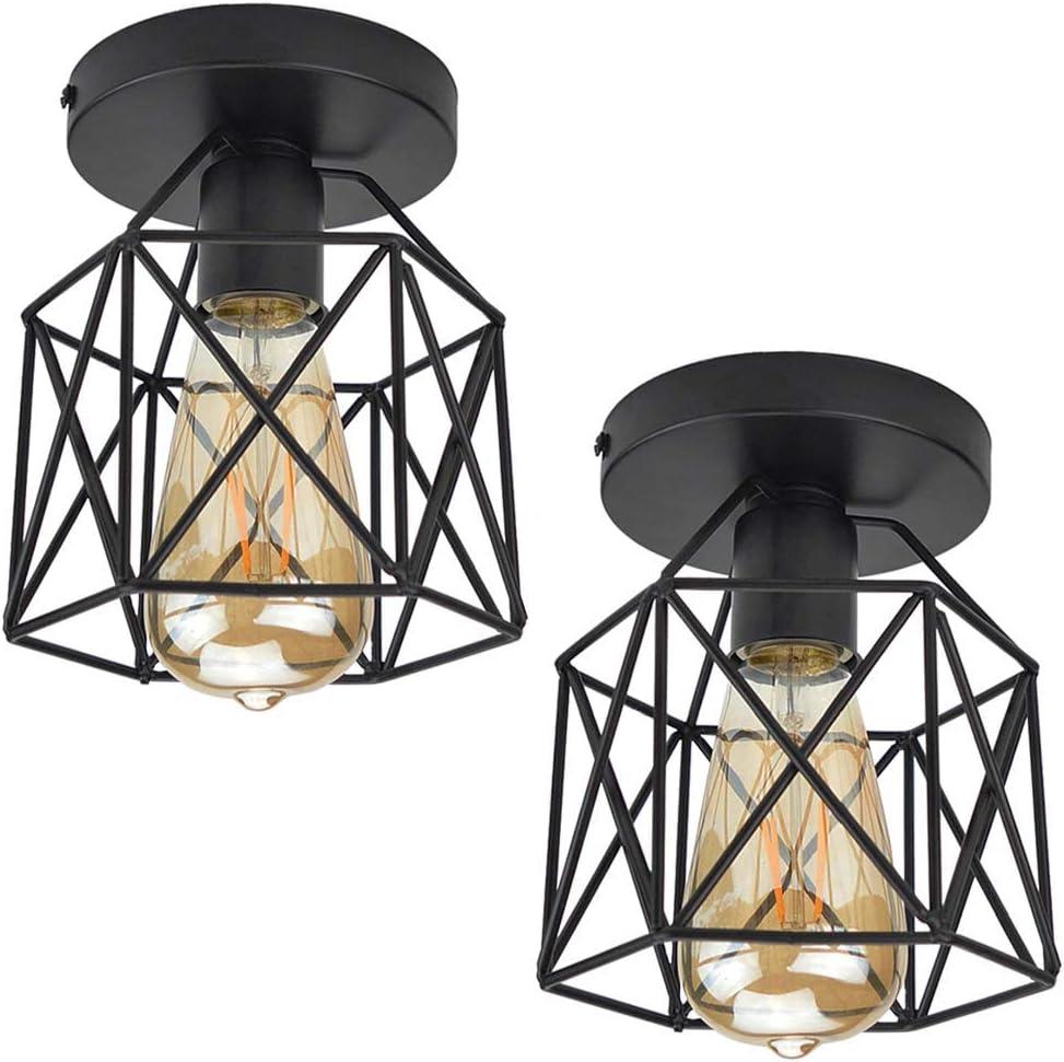 Semi Flush Mount Ceiling Light E26 E27 Retro Black Industrial Ceiling Light Fixture for Kitchen, Hallway, Porch, Stairway,Bedroom Farmhouse Lighting(2 Pack)