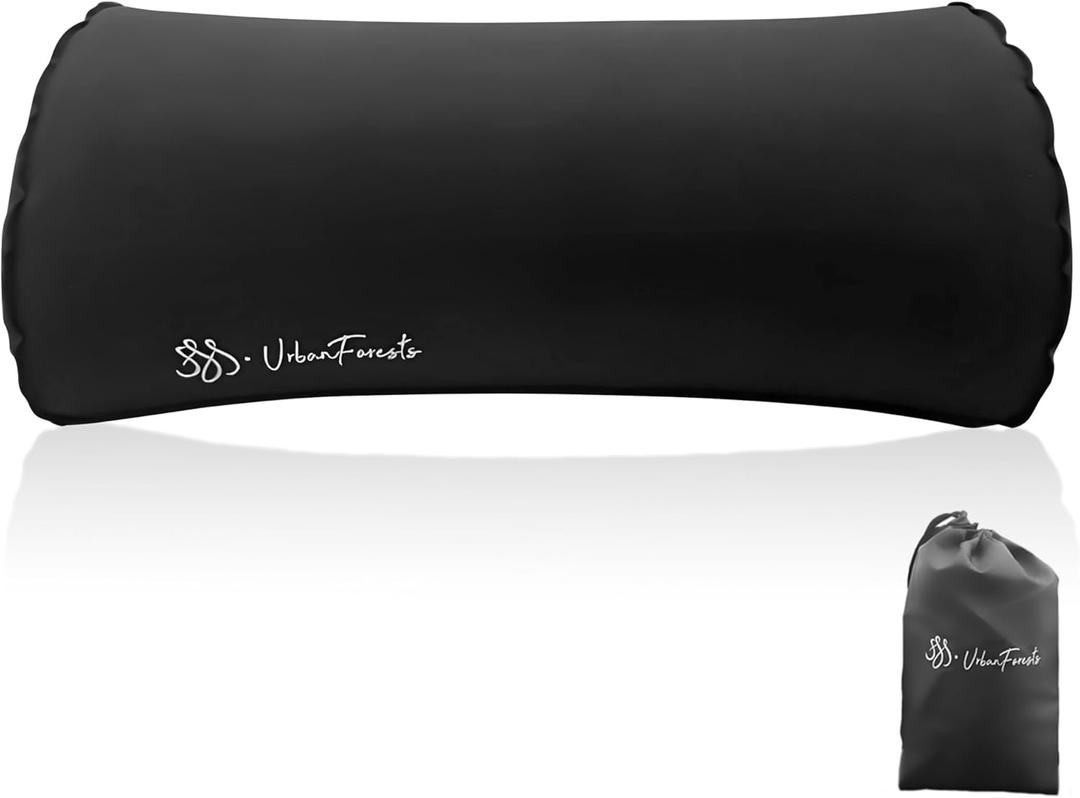 Inflatable Neck and Lumbar Support Pillow with Adjustable Straps for Travel and Office Use, Black