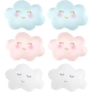 6PCS Cloud Balloons Foil Mylar Cloud Balloons for Birthday Party Decorations Supplies (White Pink Blue)