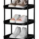 8 Tier Vertical Narrow Shoe Rack, Stackable Tall Skinny Shoerack, Compact Single Shoes Storage Tower for Slim Space, Corner Plastic Shelves, for Hallways, Entryway, Bedrooms Organizer, Black