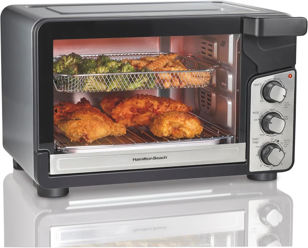 Hamilton Beach Easy View XL Toaster Oven with Sure-Crisp Air Fry, 6 Slice Capacity, Black with Stainless Steel Accents, R31460, 25 liters
