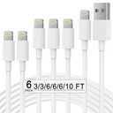 Pack of 4 Apple MFi Certified 6Pack(3/3/6/6/6/10 FT) iPhone Charger Fast Charging Lightning Cable iPhone Charger Cord Compatible for iPhone 14/13 /12/11 Pro MAX/XR/XS/8/7/Plus/6S/SE/iPad More