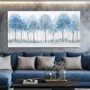 Forest Wall Art Blue and White Misty Trees Landscape Artwork 24"x48", 24L" x 48W"