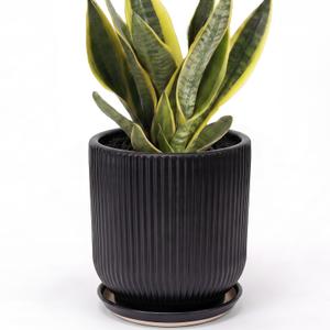 Deep Dream 12 Inch Ceramic Pots for Plants, Heavy Plant Pot for Indoor Outdoor Plants, Large Plant Pot with Drainage Hole and Saucer, Modern Tall Flower Pot, Gifts for Plant Lovers, Black
