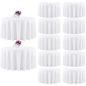 CKIKU 12 Packs 90 Inch White Round Tablecloth in Diameter, Washable Polyester Fabric Tablecloths, Wrinkle Resistant Table Cloth for Wedding Party Banquet Dining