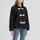 Womens Soft Polar Fleece Jacket Lightweight Long Sleeve Horn Button Warm Shacket Coat Comfortable Outerwear (Black, S)