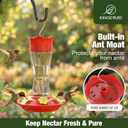 Kingsyard Glass Hummingbird Feeder for Outdoors Hanging, 10 oz Leak-Proof Humming Bird Feeders with Ant Moat & Bee Proof Feeding Ports, Hummingbird Gift for Bird Lovers (Clear)