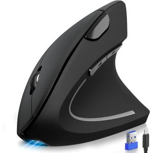 TECKNET Ergonomic Mouse, Rechargeable 2.4G+Bluetooth Vertical Mice 6 DPI Adjustable, Wireless Optical Carpal Tunnel Mouse for Right Hand, Silent 6 Buttons for Laptop, PC, MacBook, iPad - Black
