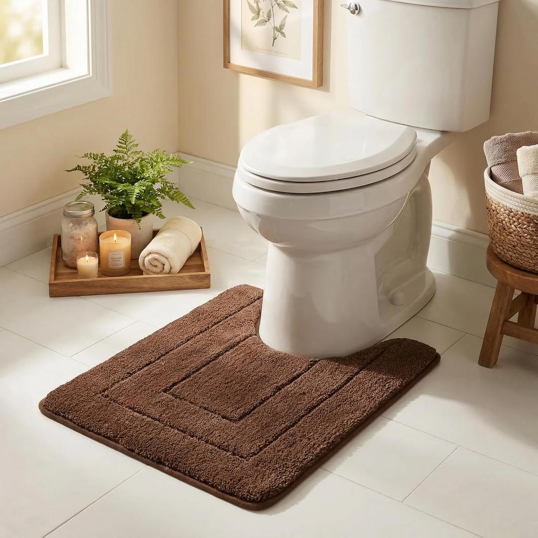 GRANNY SAYS Bathroom Toilet Rugs U Shaped, Bath Mats for Bathroom, Bath Rugs Non Slip Washable, Absorbent Microfiber Toilet Mat, Soft Plush Shaggy Bath Carpet, 20" x 24", Brown