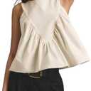 Wyeysyt Peplum Tops for Women Shirred Swing Tank Tops Pleated Flowy Vest Casual Sleeveless Blouse Loose Fit Ruffled Shirts, Size Medium, White  