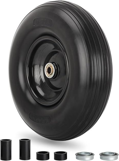 Wheelbarrow Wheel 4.006 tire 13"Flat Free Wheelbarrow Tires, Solid Wheel barrow Wheels and tires Replacement 5/8"3/4" Bearings, 1.75" Center Hub, Fits Garden Cart, Dolly, Hand Truck, Trailer, Wagon