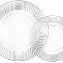 FLOWERCAT 100PCS Clear Plastic Plates - Heavy Duty Plastic Plates Disposable -Straw hat plate for Christmas party &Wedding & New Year - Serve for 50guests party(10inch & 7inch)(Clear)