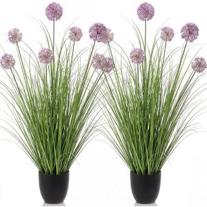 Jexine 2 Pack 4ft Artificial Tall Grass Plant in Pot for Indoor Outdoor | 47inch Faux Grass Plant, Greenery Grass with Flower, UV Resistant Artificial Outdoor Plants, Fake Plant for Outside Decor