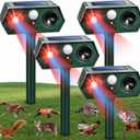 4Pack Solar Ultrasonic Animal Repeller with Red&Blue Light for Gardens, Farms and Courtyards, Outdoor Sonic Fortress Pro Deterrent for Deer, Raccoons, Squirrels, Cats, Rabbits, Skunks, Foxes & More