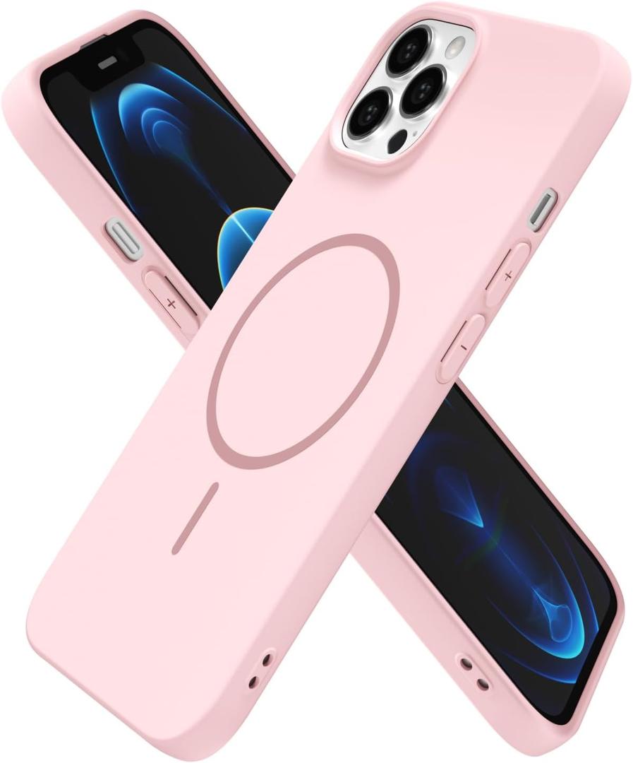 oakxco for iPhone 12 Pro Max Case Silicone Mag Safe, Magnetic Slim Thin Phone Case Compatible with Magsafe Wireless Charging, Cute Girly Aesthetic Soft Rubber Gel Safecase for Women Girls, Light Pink