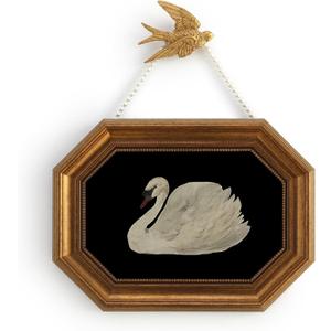 Zelvix Vintage Wall Art Framed, Gold Framed Wall Art Decor, Black Swan Classical Vintage Painting Prints, 8"x12" Picture Frame for Living Room Bathroom Kitchen Bedroom