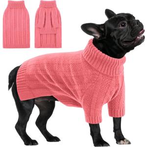 Queenmore Dog Sweaters for Medium Dogs Girls Boys,Soft Dog Sweater Christmas,Turtleneck Pullover Pet Sweaters Knitwear Outfit for Holiday,Knitted Soft Thick Warm Sweater for Bulldog,Dachshund(Pink,M)