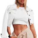 Women's Button Down Long Sleeve Cropped Denim Jean Jacket with Pockets (White) XS