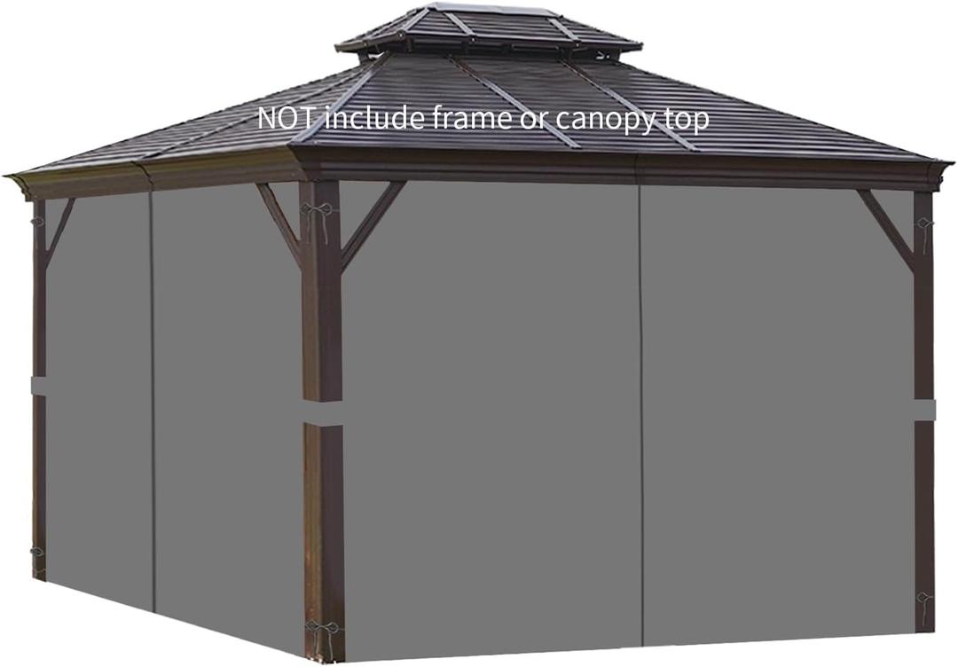 Homegroove Gazebo Curtains Outdoor Waterproof 10 * 10ft, Privacy Curtains 4-Panels, Gazebo Replacement Curtain with Zipper for Garden, Patio, Yard (Only Curtains) Gray