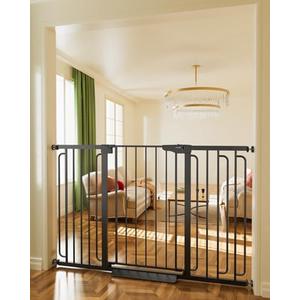 Cumbor 36" Extra Tall Baby Gate for Stairs, 29.7-57" Extra Wide Dog Gate for Doorways Hallways, Pressure Mounted Child Gate for Wide Opening, Auto Close Personal Safety for Babies and Pets, Black