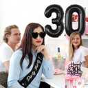 Dirty 30th Birthday Decorations Women - 5 Pcs Black Sash Sunglasses Cake Topper Glasses Number Foil Balloons Thirty Decor For Her 30 Year Old Party Gifts Favors