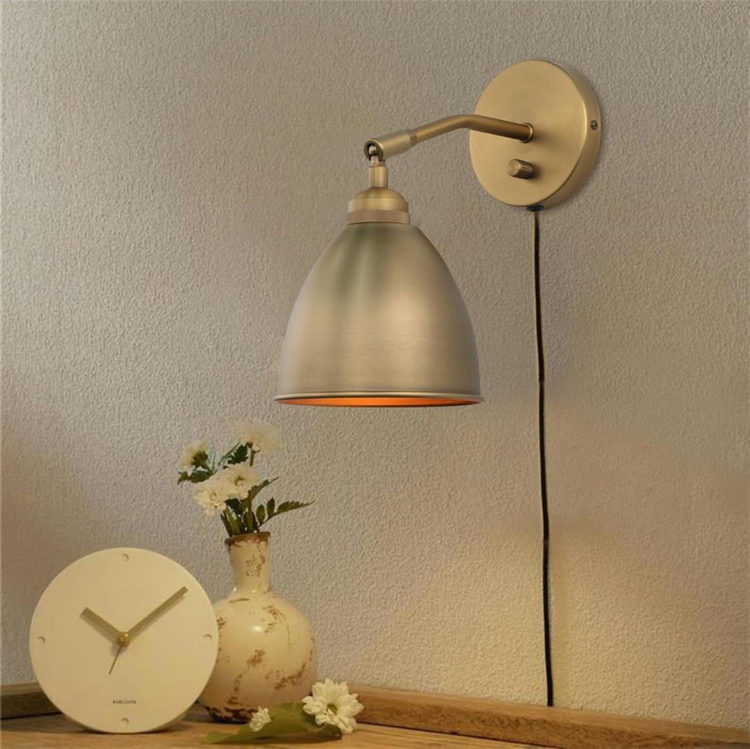 Yosoan Plug in Indoor Bedside Wall Sconce with On Off Switch, 1-Light Hardwired Vintage Industrial Vanity Modern Wall Mount Fixture with 6.1" Oval Antique Metal Shade for Reading Bedroom Bookcase