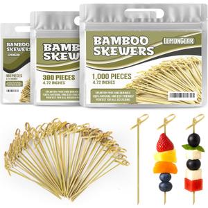 100 Pcs Green Bamboo Skewers 4.7" Decorative Cocktail Picks, Appetizers Toothpicks, Fancy Drinks Stirrers, Wooden Sticks, Charcuterie Garnish, Fruit Kabob, Martini & BBQ Party Food