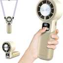 High-Speed Portable Handheld Turbo Fan with Ice Cooler, LED Display, 3600mAh Rechargeable Fan, Up to 9H Runtime, 90Foldable Mini Fans for Travel, Commute, Outdoor, Gifts for Women Men (BG)