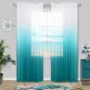 Teal Curtains 84 Inch Length for Bedroom 2 Panels Set Reversible Ombre Teal White Sheer Window Curtain Panels Linen Semi Sheer Summer Curtains for Living Room Decor Seafoam Aqua Blue Turquoise Green