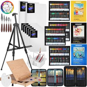 149Pcs Deluxe Artist Painting Set with Aluminum and Beech Wood Easel, 48 Colors Acrylic & Oil Paints, 24 Colors Watercolor Paints, Art Paint Supplies for Artists, Beginner & Adults